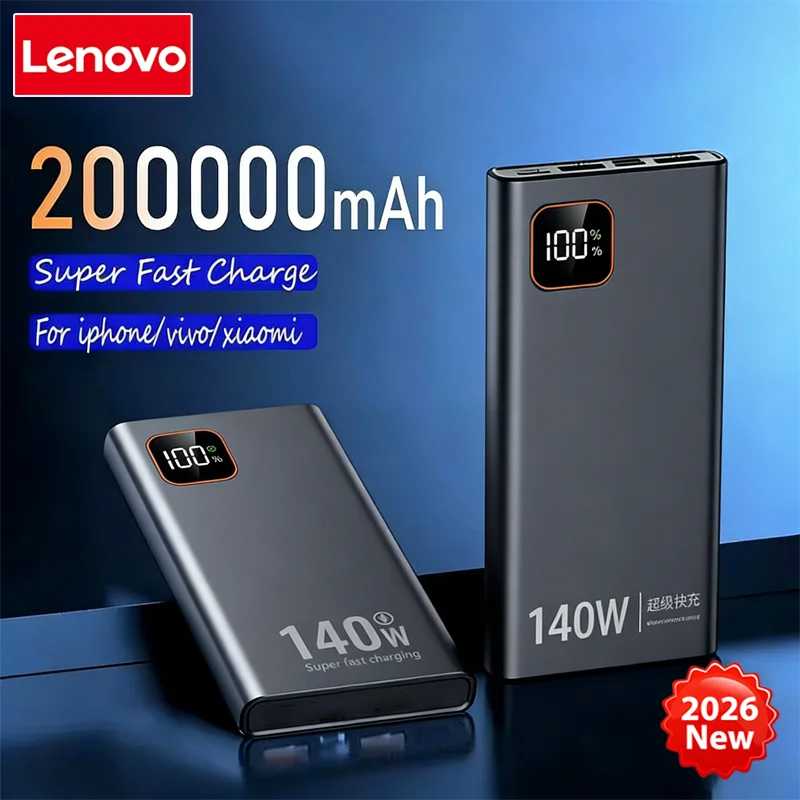 Lenovo 200000mAh 140W Ultra Capacity Power Bank Super Fast Charge Portable Battery Charger For IPhone Samsung 2026 New Аксессуары для мобильных телефонов