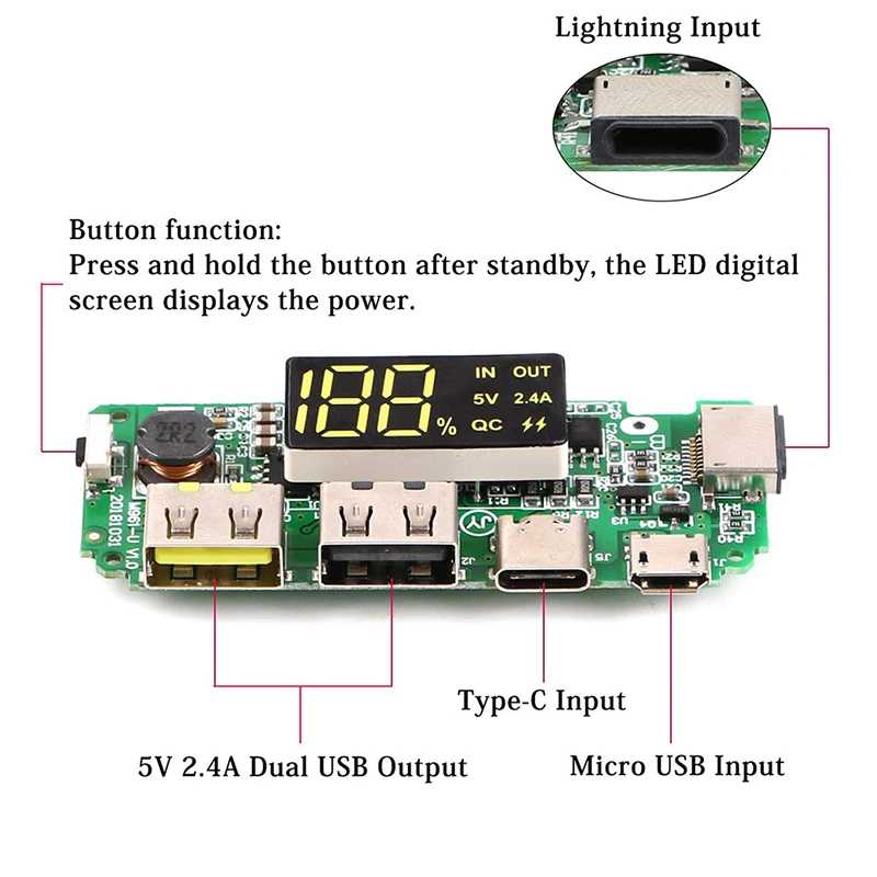 Фотография №4 товара USB A модуль для зарядки мобильного внешнего аккумулятора, литиевая батарея,