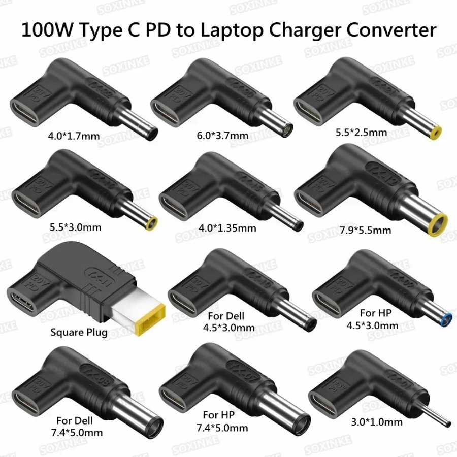 PD 100W Type C в универсальный преобразователь зарядного устройства для ноутбука Asus Lenovo Hp Dell Acer Samsung USB C Разъем адаптера быстрого зарядного устройства Компьютерная периферия