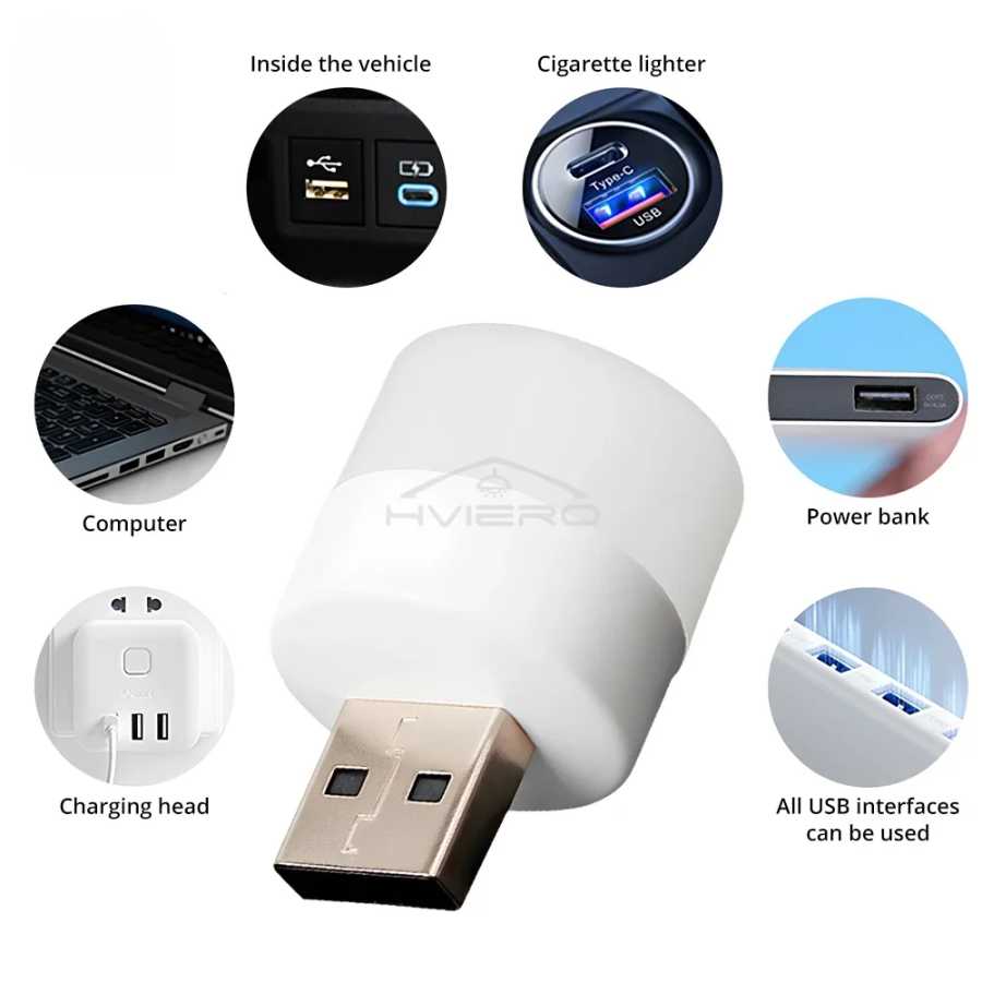 Фотография №5 товара Мини-ночные светильники с USB-разъемом, портативный аккумулятор, зарядка, светодиодный светильник для