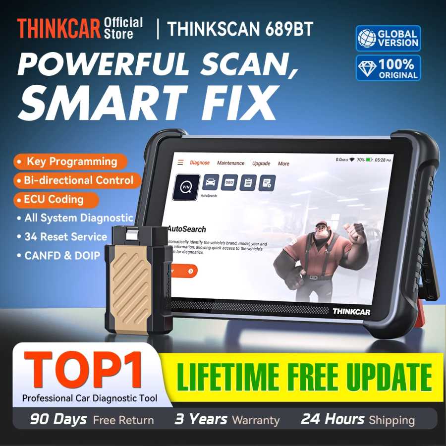 THINKCAR THINKSCAN 689BT Программирование ключей Автомобильный диагностический инструмент Двунаправленный сканер Obd2 Кодирование ЭБУ CANFD DOIP 34 Сбросы Инструмент для ремонта автомобилей