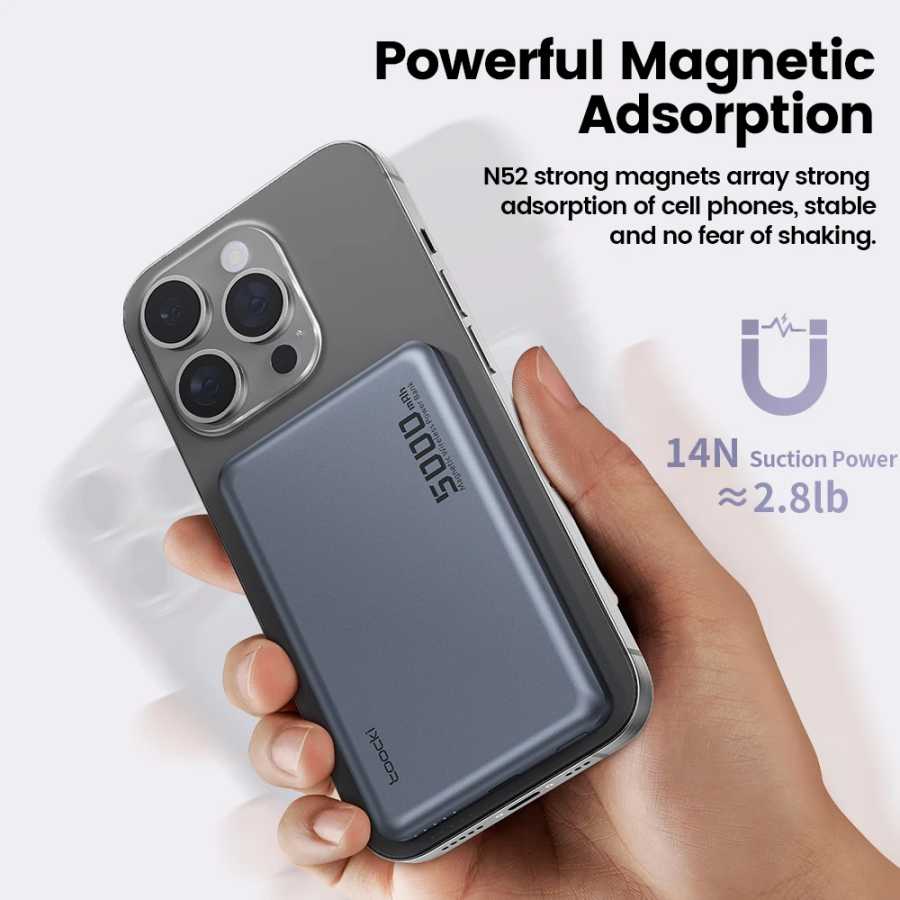Фотография №2 товара Магнитный Power Bank Toocki 5000 мАч 15 Вт с беспроводной