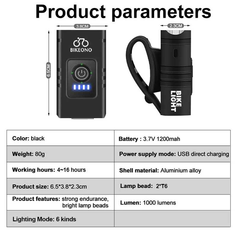 Фотография №4 товара Велосипедный фонарь USB Перезаряжаемый передний фонарь MTB Фара Фонарик Велосипедное
