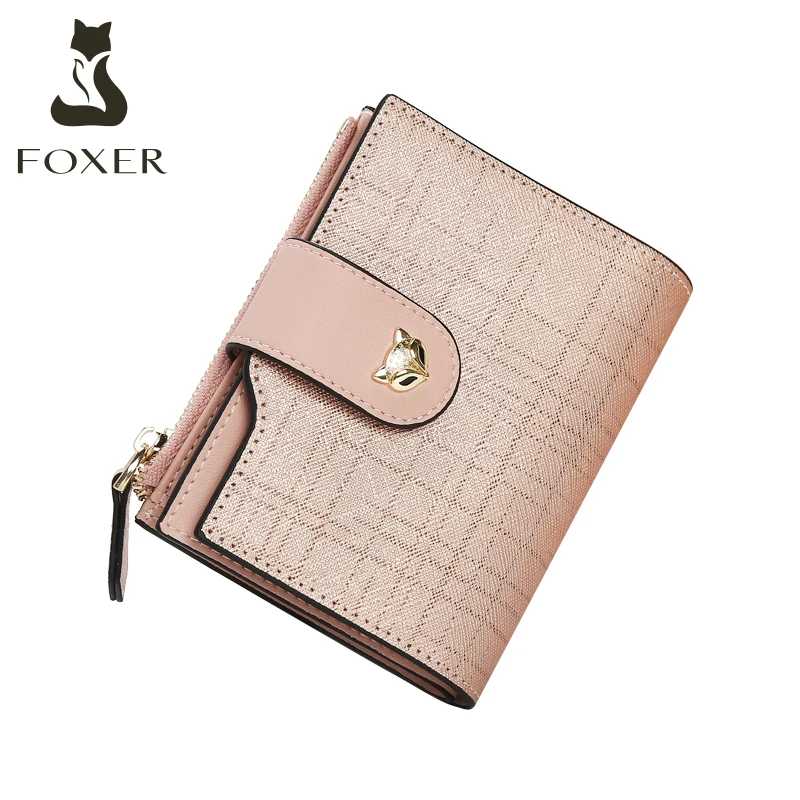 FOXER, новый женский короткий кошелек из натуральной кожи, женский клатч, модный кошелек для карт, женский складной кошелек с защитой от кражи, сумка для денег Кошельки и визитницы