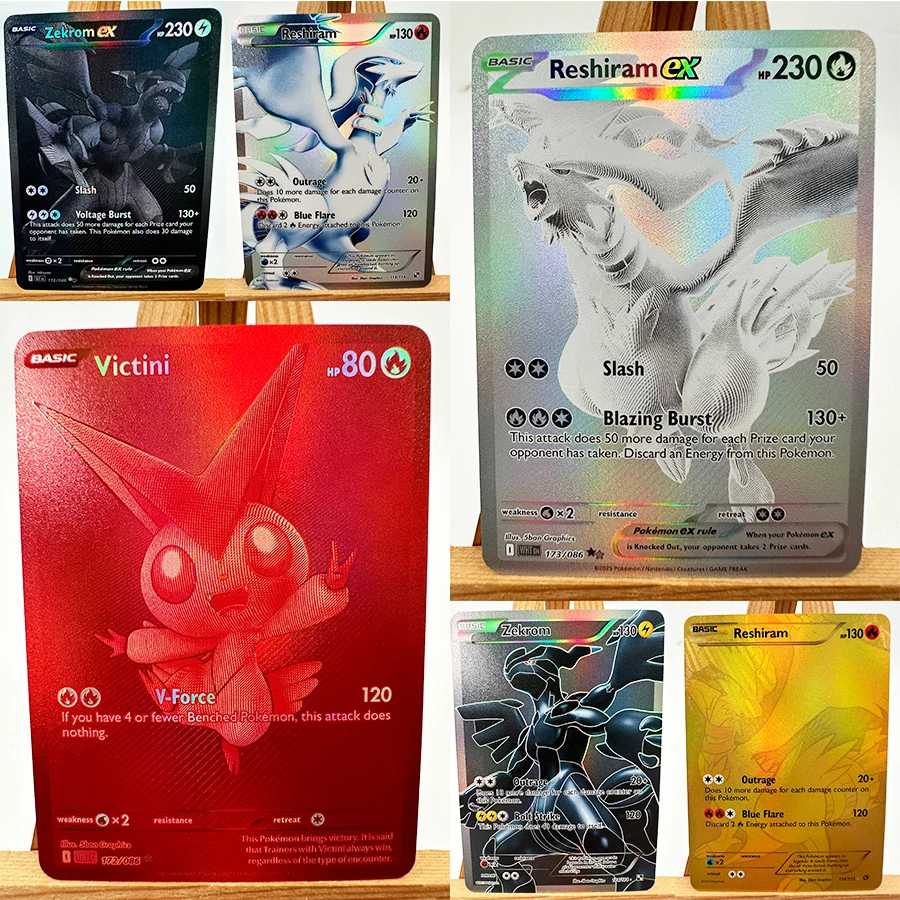 PTCG WHT BLK Victini Zekrom Reshiram Hida английские игрушки хобби хобби коллекционные предметы коллекция игр аниме карты Хобби и коллекционирование