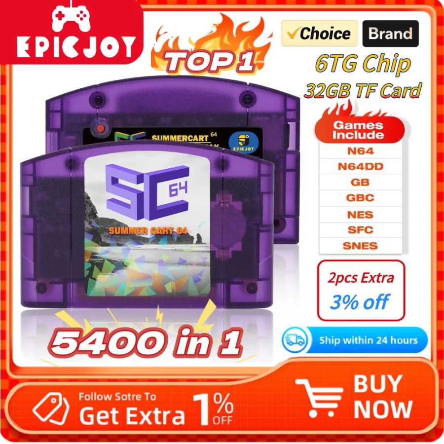 Игровая карта EPICJOY SummerCart 64 SC64 с открытым исходным кодом для консоли N64 со встроенным эмулятором, подарок, 32 ГБ TF-карта, 5400 игр Видеоигры и аксессуары