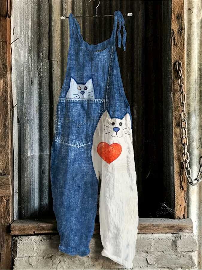 Женский комбинезон с лямкой на шее с принтом Pet Cat Love, уличный курортный повседневный женский комбинезон с лямкой на шее, S-5XL, весенне-летний комбинезон Trav Almaar Короткие и длинные комбинезоны и боди