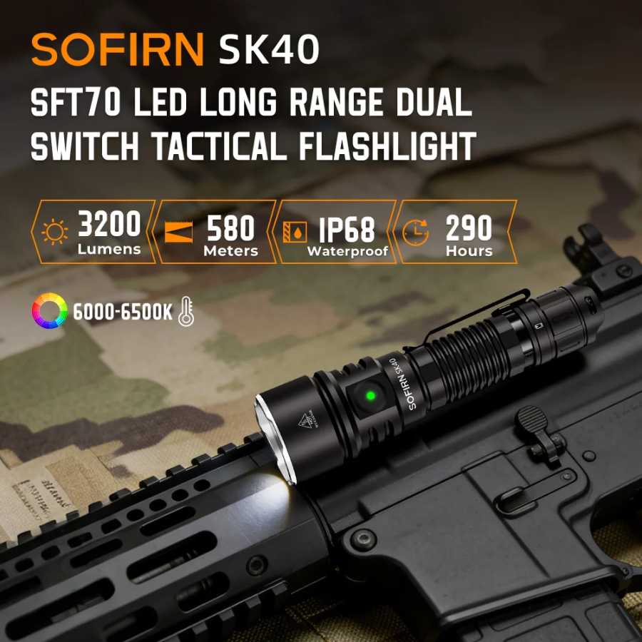 Sofirn SK40 21700 Перезаряжаемый фонарик SFT70 LED 3200 лм Мощный тактический фонарь дальнего действия 580 м с прожектором Портативное освещение