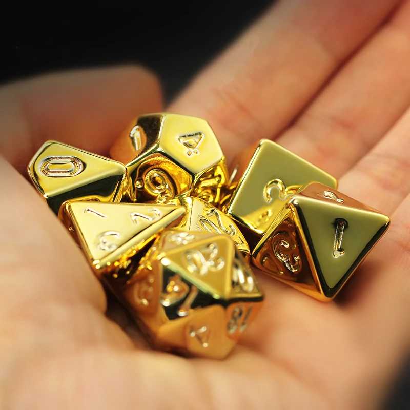 7 шт./компл. позолоченные игральные кости D&D COC Dice D4 D6 D8 D10 D% D12 D20 Настольные игры DND RPG Набор кубиков Развлечения