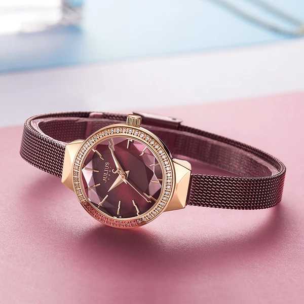 Женские часы Micro‑set Zircon Julius Lady с механизмом MIYOTA Fashion Hours, браслет из нержавеющей стали, подарочная коробка на день рождения для девочки Женские часы