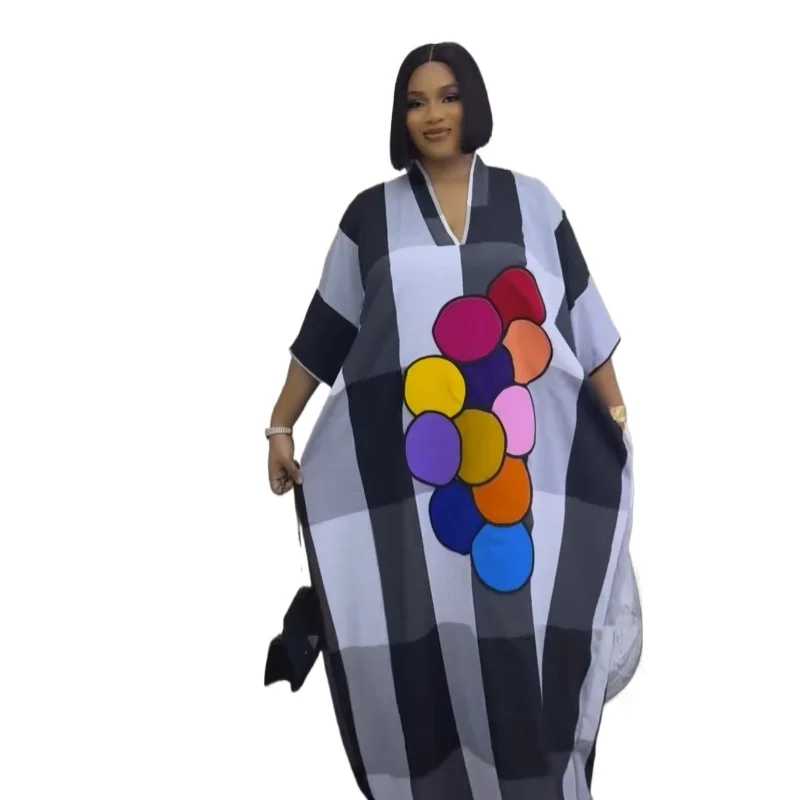 Фотография №1 товара Африканские платья больших размеров для женщин, весна-осень 202, v-образный вырез,