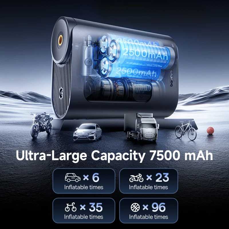 Фотография №2 товара Baseus VA1 Pro/Max Автомобильный воздушный компрессор 7500 мАч Портативный автомобильный
