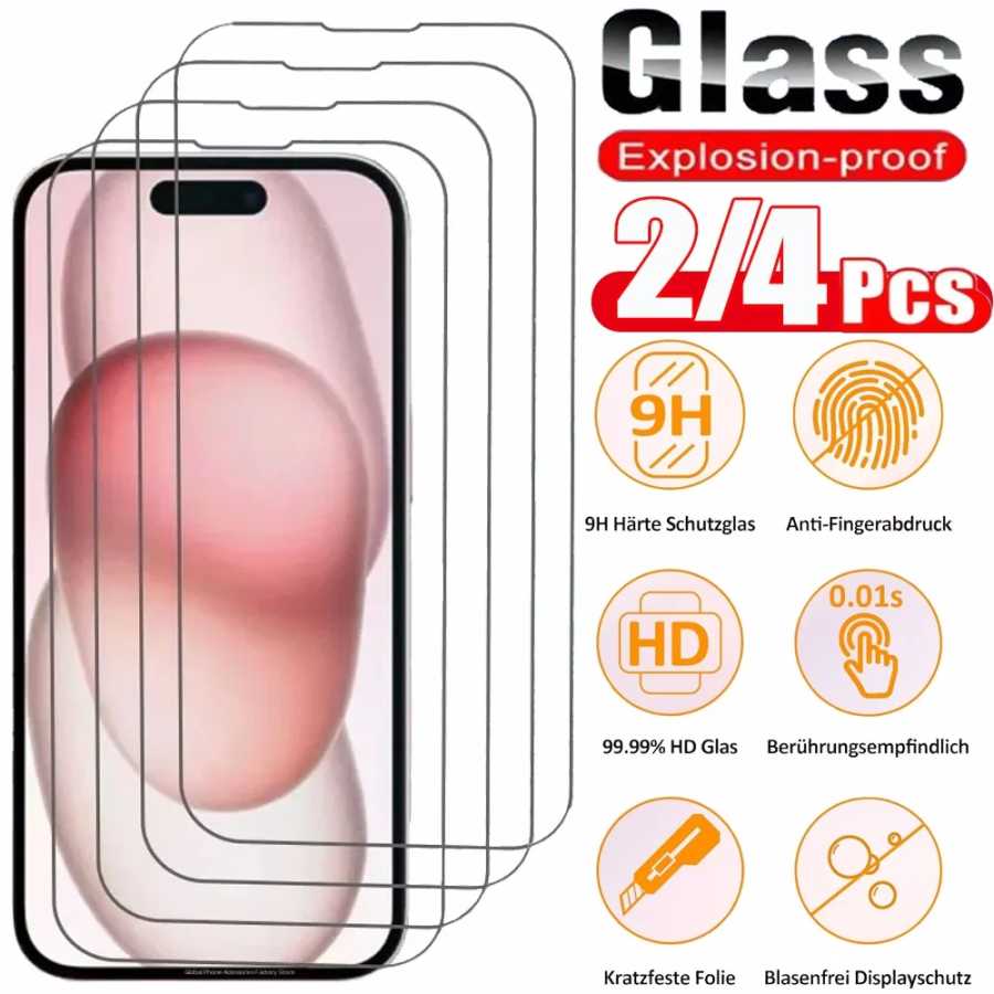 2 ~ 4 шт. Защитная пленка для экрана для iPhone 17 16 Pro Max закаленное стекло для iPhone 17e 16e 15 14 13 12 11 Pro Max передняя пленка для телефона iPhone17 Glass Защитная пленка для мобильного телефона