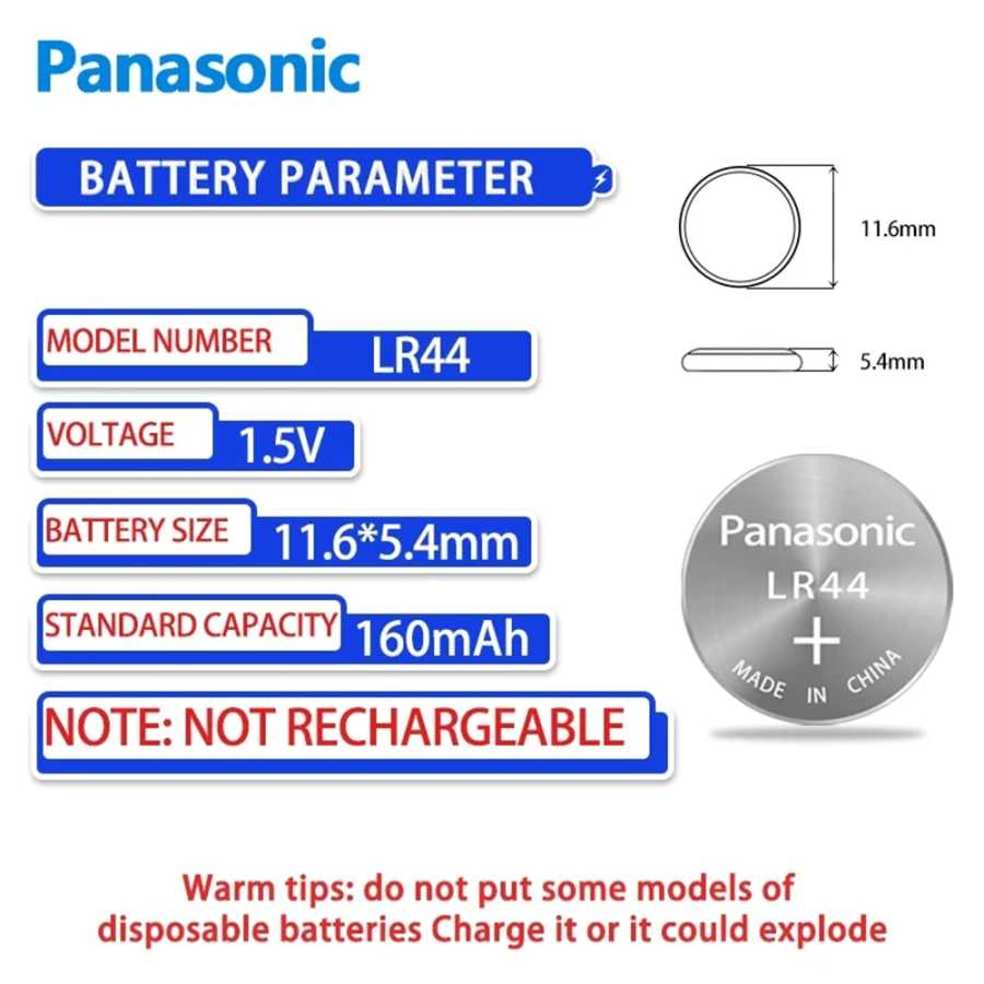 Фотография №4 товара Оригинальный Panasonic 1,5 В LR44 AG13 175 мАч таблеточный аккумулятор