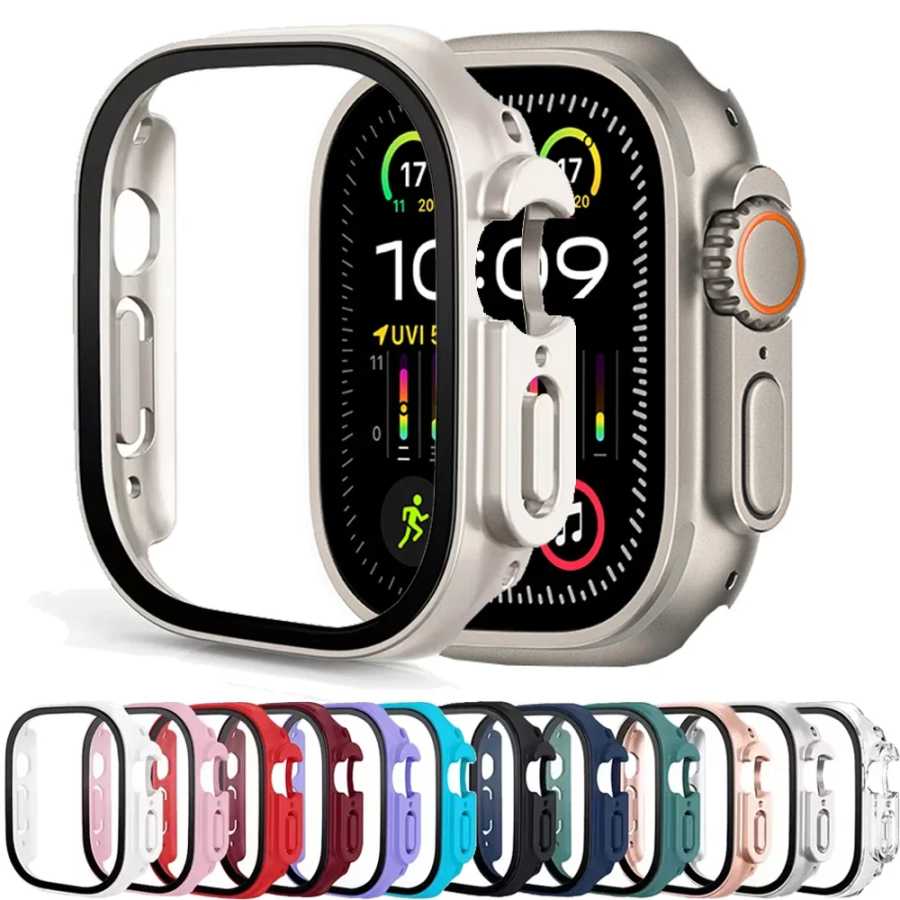 HD закаленное стекло + чехол для Apple Watch Ultra 3/2/1 49 мм, бампер для ПК + защитная крышка для экрана iWatch Series Ultra 3 49 мм, аксессуары 