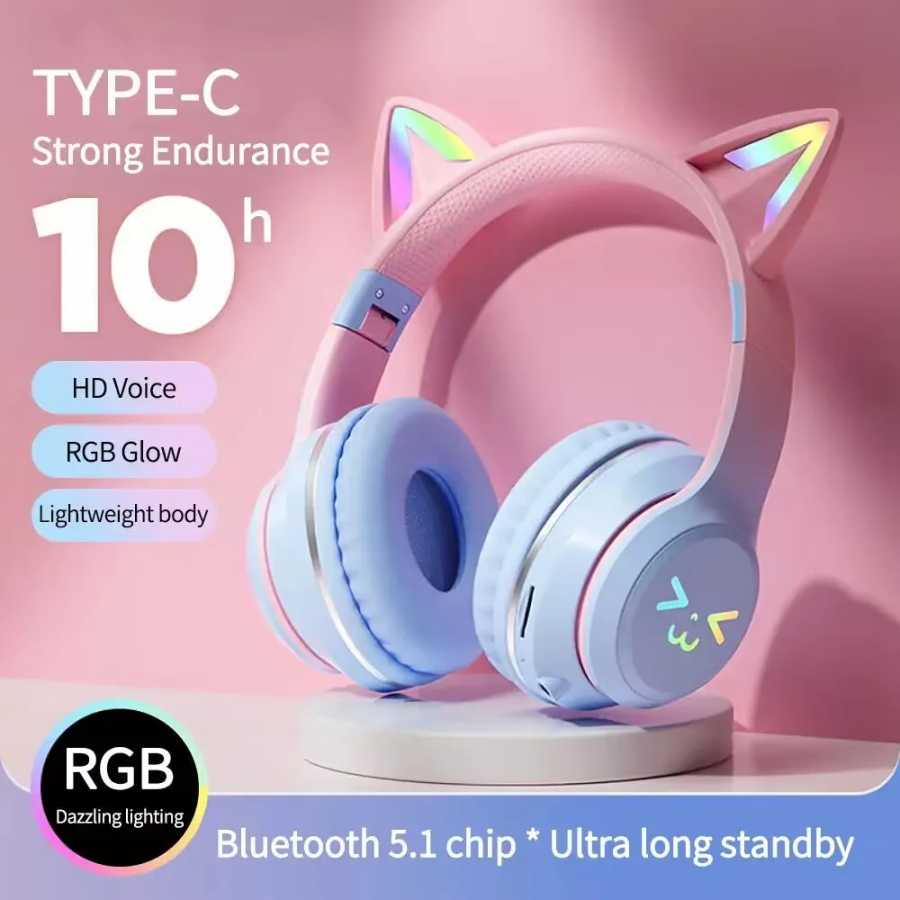 Светящиеся наушники RGB, беспроводные наушники-вкладыши 5,3, спортивные наушники с кошачьими ушками, Bluetooth, mp3-плеерами, микрофоном, продажа гарнитуры для геймеров Портативное аудио и видео