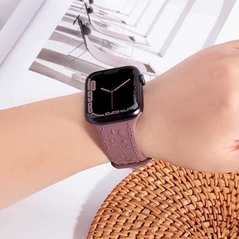 Фотография №4 товара Ремешок с цветочной гравировкой для Apple Watch band 44 мм