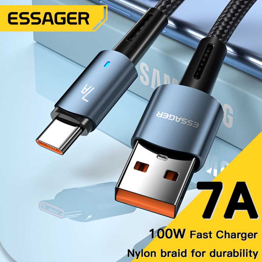 Кабель зарядный Essager 7A USB Type-C с поддержкой быстрой зарядки, 100 Вт Аксессуары для мобильных телефонов