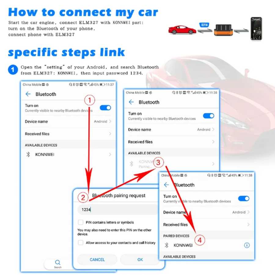 Фотография №3 товара Новый KONNWEI KW901 ELM327 V1.5 Bluetooth5.0, автомобильный сканер OBD2, Android/IOS,