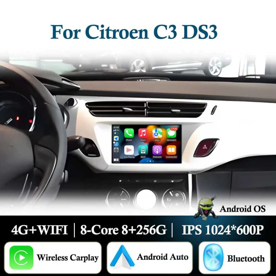 7 "Android Auto для Citroen C3 DS3 автомобильный радиоприемник мультимедийный плеер монитор стерео навигация GPS BT беспроводной Carplay сенсорный экран Автоэлектроника