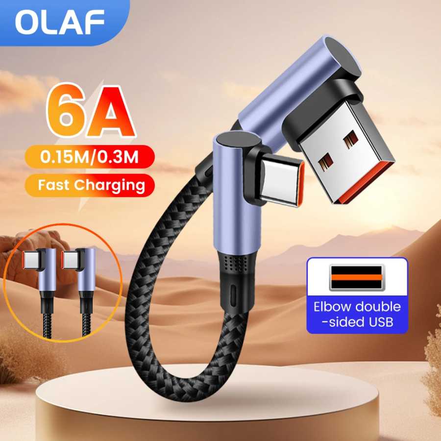 Olaf 6A, 15 см, 30 см, короткий кабель для быстрой зарядки, 90 &deg; Локоть USB-кабель типа C для Power Bank Кабель USB C &mdash; USB C для iPhone 15 16 Аксессуары для мобильных телефонов
