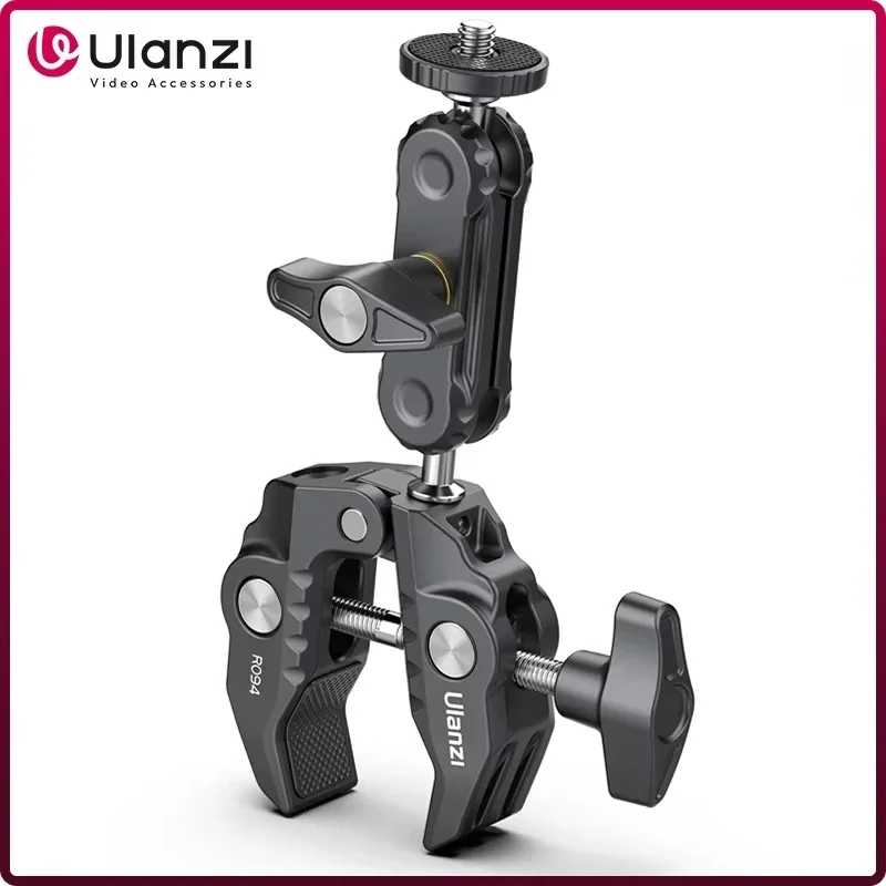 Ulanzi R094 Металлический суперзажим с двойной шаровой головкой Magic Arm Clamp с отверстием 1/4 дюйма 3/8 дюйма для крепления микрофона с подсветкой монитора камеры DSLR Фото- и видеотехника