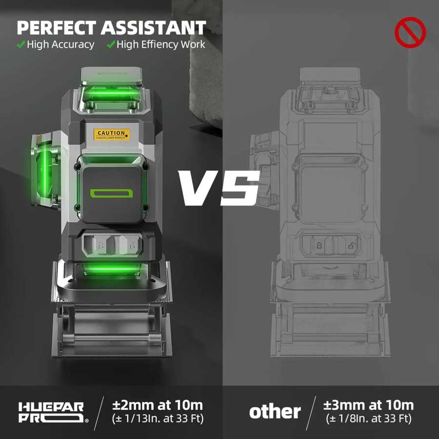 Фотография №1 товара Huepar Professional 4D перекрестный лазерный уровень ± 2 мм, высокоточный