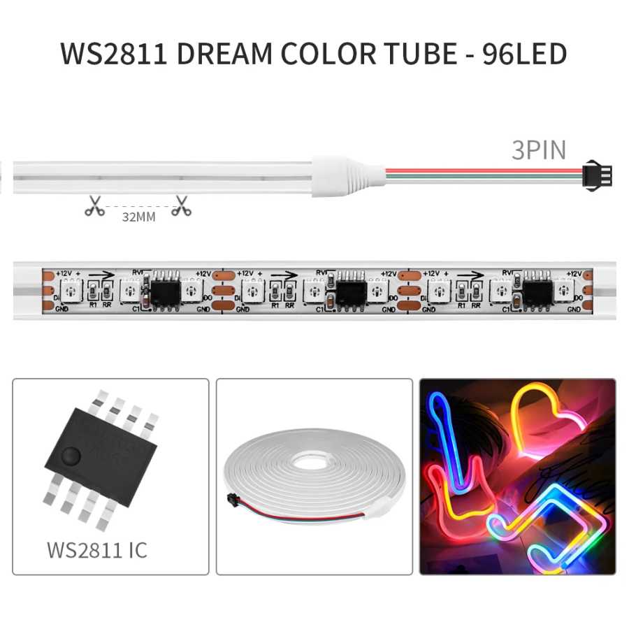 Фотография №3 товара Цвет мечты светодиодная неоновая лента WS2811 5050 RGBIC P67 водонепроницаемая