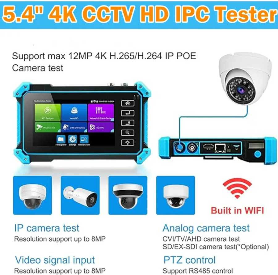 Фотография №1 товара Тестер IP-камер IPC-5200C Plus с 5,4-дюймовым сенсорным IPS-монитором, поддержка AHD/CVI/TVI/SDI/CVBS/IP-камер