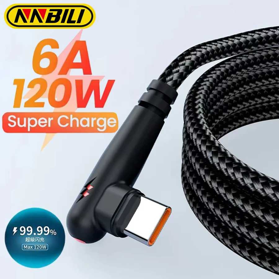 NNBILI 120 Вт USB-кабель Type-C, угловой 90 градусов, быстрая зарядка мобильного телефона для Huawei Mate 60 Xiaomi, зарядное устройство Samsung, провод для передачи данных Аксессуары для мобильных телефонов