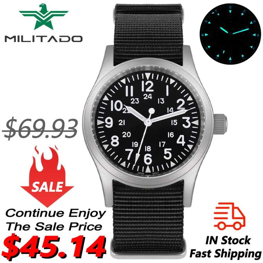 Militado ML05 Военные часы VH31 с куполообразным механизмом и сапфировым стеклом, наручные часы с высоким прозрачным AR-покрытием, 38 мм, винтажные часы Мужские часы