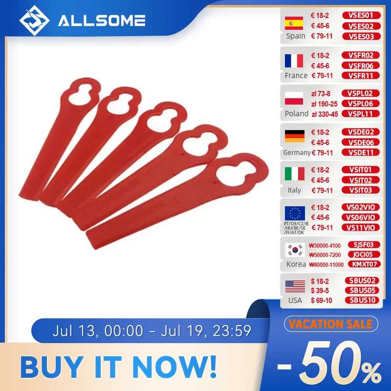 Пластиковые лезвия для триммера ALLSOME HT2079, 50 шт, подходят для стрижки травы Bosch ART26LI ART26 Accutrim EasyTrim Accu Наборы инструментов