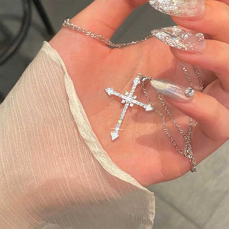 Модное женское ожерелье с подвеской в виде креста и кристаллами циркона для женщин и девочек, ожерелье с кристаллами и цепочкой, ювелирные изделия в стиле панк для вечеринок Бижутерия