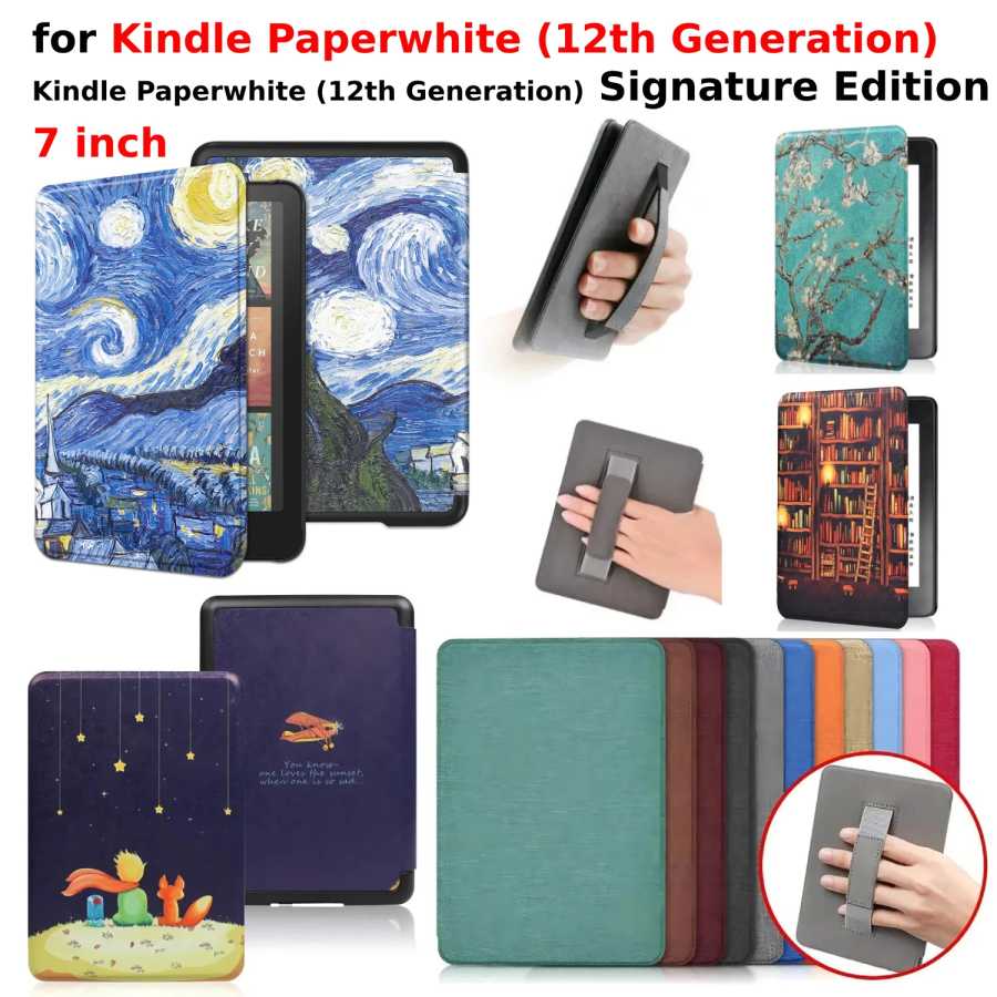 Для Kindle Paperwhite 12-го поколения Case 2024 Signature Edition 7-дюймовый кожаный чехол с ручным ремешком SA568B Auto Sleep Cover Аксессуары и запчасти для планшетов