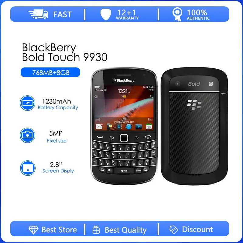 Blackberry 9930 Восстановленный Оригинальный разблокированный Blackberry 9930 bold Qwerty клавиатура 2G/3G сеть 2,8 "сенсорный экран WiFi телефон Б/У и восстановленные телефоны