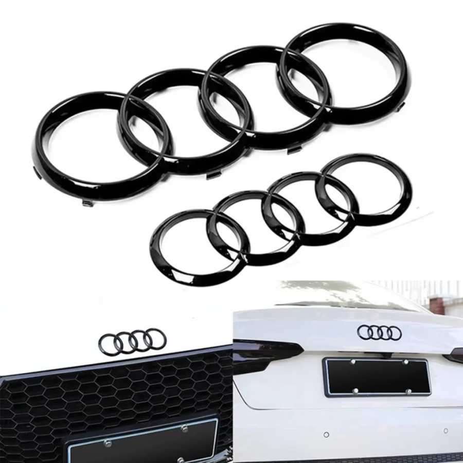 Для Audi A3 A4 A5 A6 A7 Q2 Q3 Q5 Q8 TT ABS Черный капот Передний капот Гриль Задний багажник Эмблема Логотип Значок Наклейка Наклейка 4-кольцевой логотип Внешние аксессуары