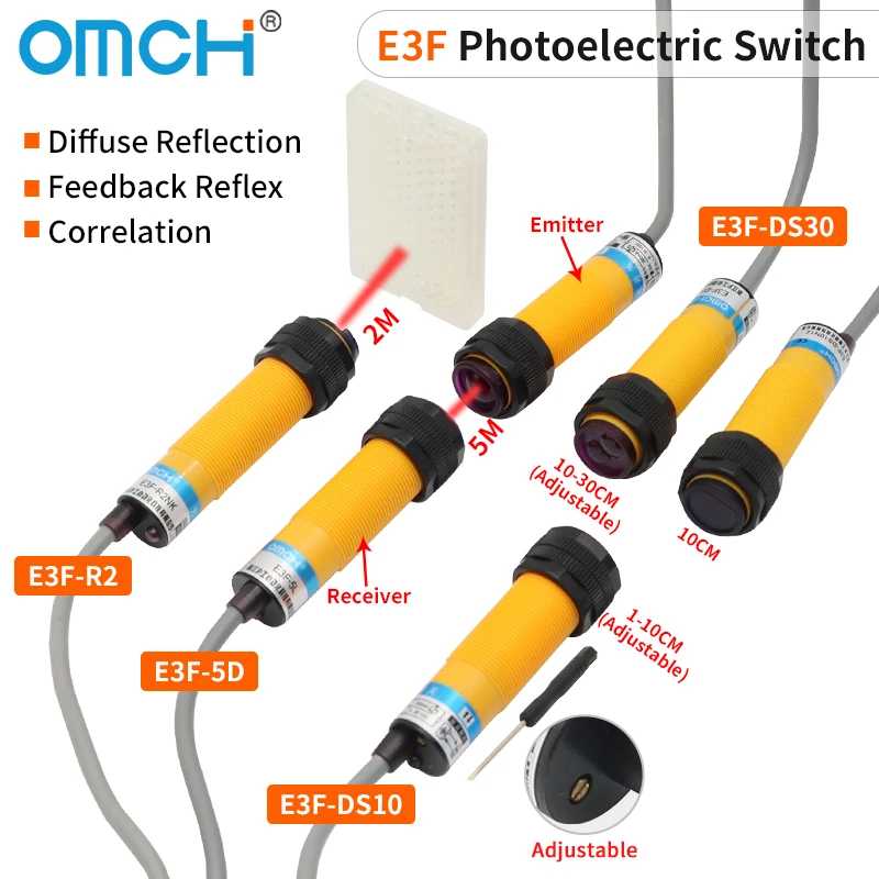OMCH E3F M18 10 см 30 см 2 м 5 м оптическое обнаружение диффузная обратная связь отражение светоотражающий фотоэлектрический датчик переключатель регулируемый Управление промышленной автоматизацией и аксессуары