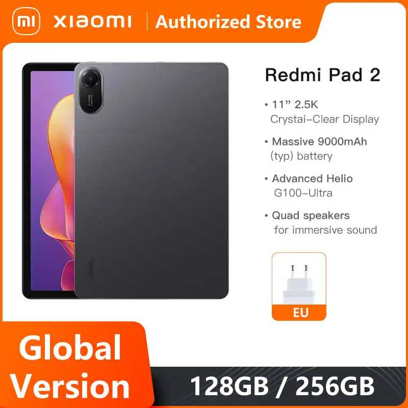 Глобальная версия Redmi Pad 2, аккумулятор 9000 мАч, процессор MTK Helio G100-Ultra, 11-дюймовый дисплей 90 Гц, планшет с 8 МП HD-камерой, быстрая зарядка 