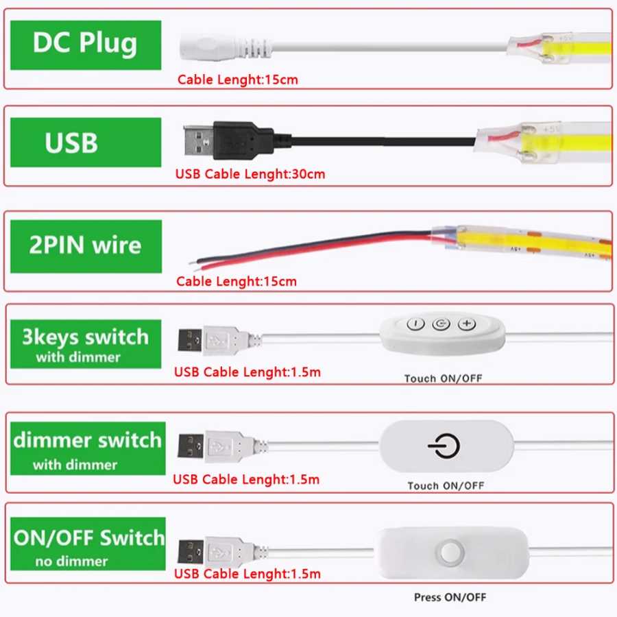 Фотография №4 товара Светодиодная лента COB 5В USB с сенсорным диммером (3 кнопки),