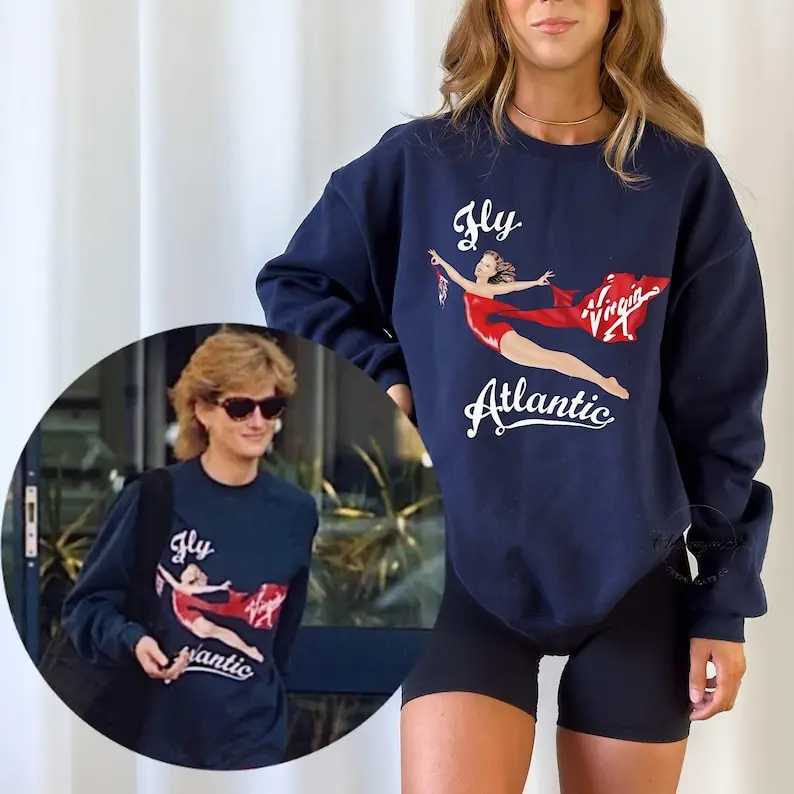 Толстовка Fly Atlantic Princess Diana в стиле ретро 80-х годов, спортивная зимняя одежда с круглым вырезом, женские эстетические свитера, повседневные топы с длинными рукавами Толстовки и свитшоты