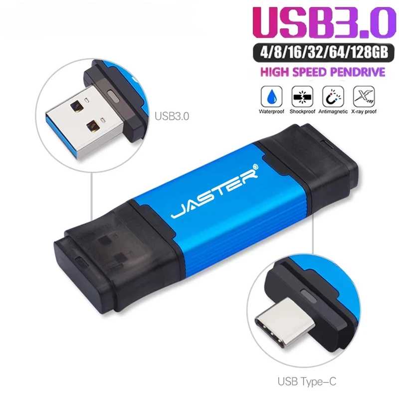 USB-флеш-накопитель JASTER Type-C 512 ГБ 256 ГБ 128 ГБ 64 ГБ 32 ГБ 2-в-1 для Type-c/ПК OTG Pendrive Cle USB 3.0 Memory Stick Хранение данных
