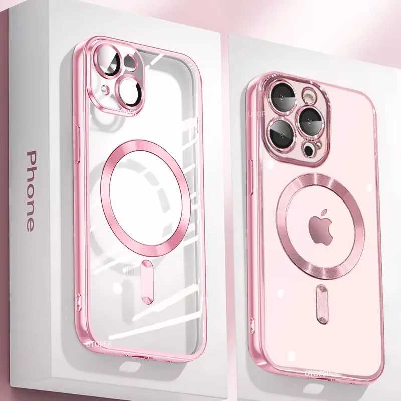 Ультратонкий силиконовый чехол с прозрачным покрытием для iPhone 16, 15, 14, 13, 12, 11 Pro Max 16 Plus Magsafe, защитная пленка с магнитными линзами, розовый цвет Чехлы и чехлы для мобильных телефонов