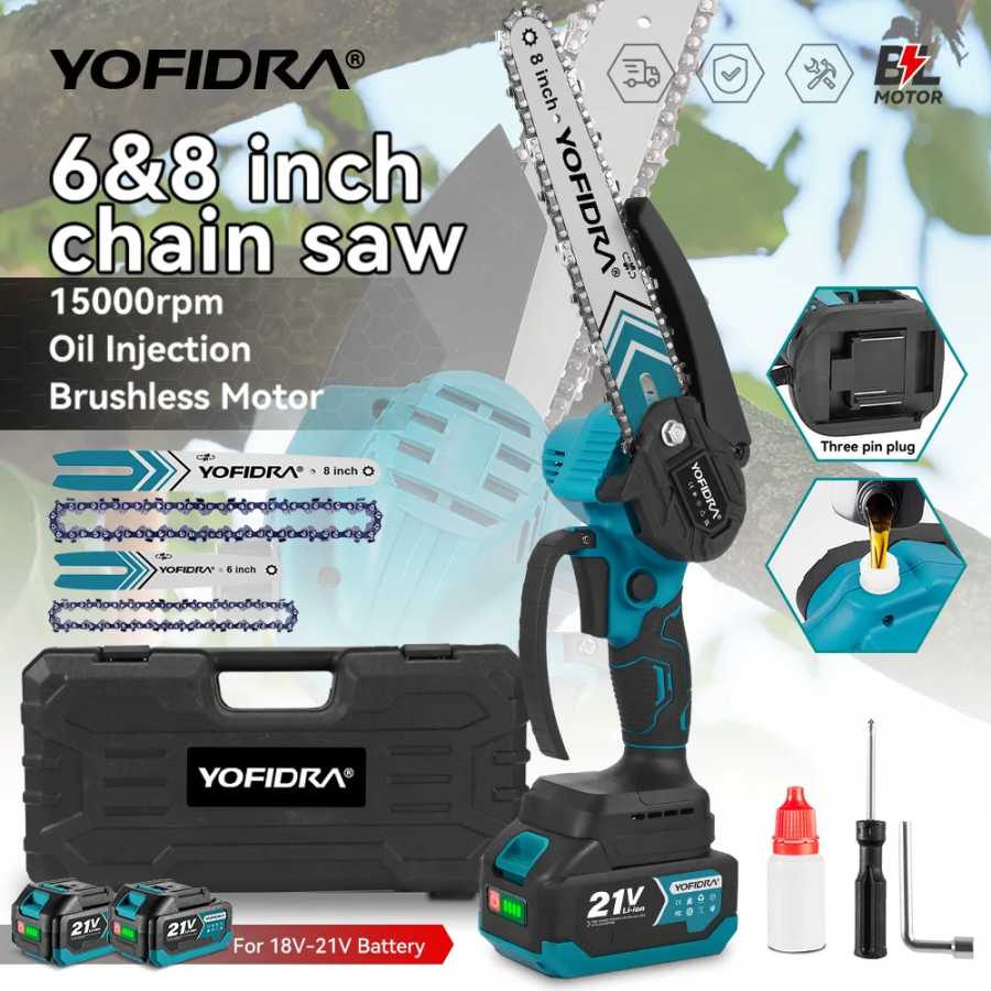 Беспроводная аккумуляторная цепная пила YOFIDRA 8&6 дюймов, электрическая пила для обрезки деревьев, электроинструмент для работы с деревом, совместим с аккумулятором Makita 21V. Электрические инструменты
