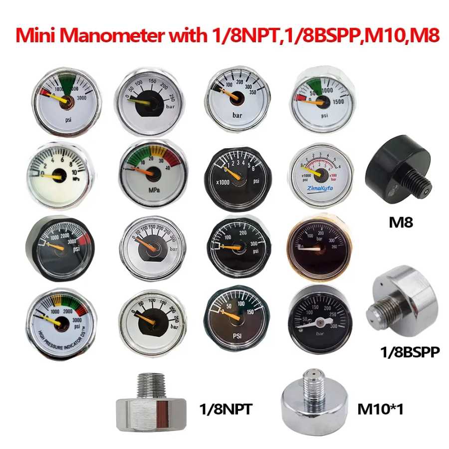Манометр для сжатого воздуха HPA, миниатюрный, 1/8BSPP(G1/8), 1/8NPT, M10, M8, 300-350 бар, с ручным насосом и клапаном Стрельба