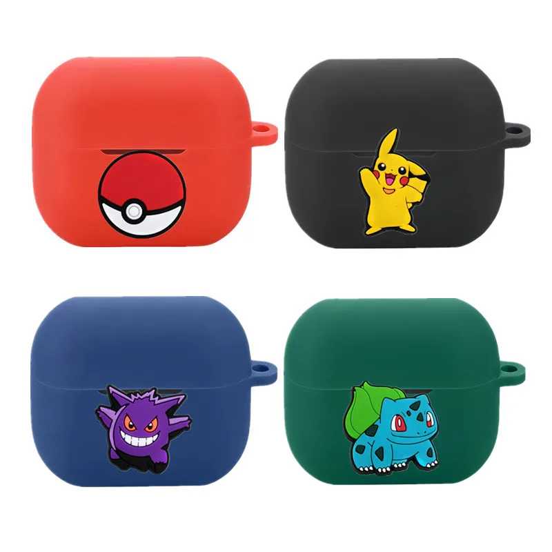 Чехол для наушников Potdemiel Pokemon для Samsung Galaxy Buds 3Pro/3Fe, силиконовый защитный чехол для беспроводных наушников с металлическим крючком Портативное аудио и видео