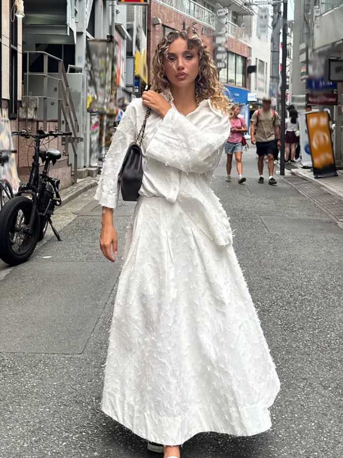 Фотография №4 товара HH женские комплекты с кисточками, белые однобортные рубашки с отложным