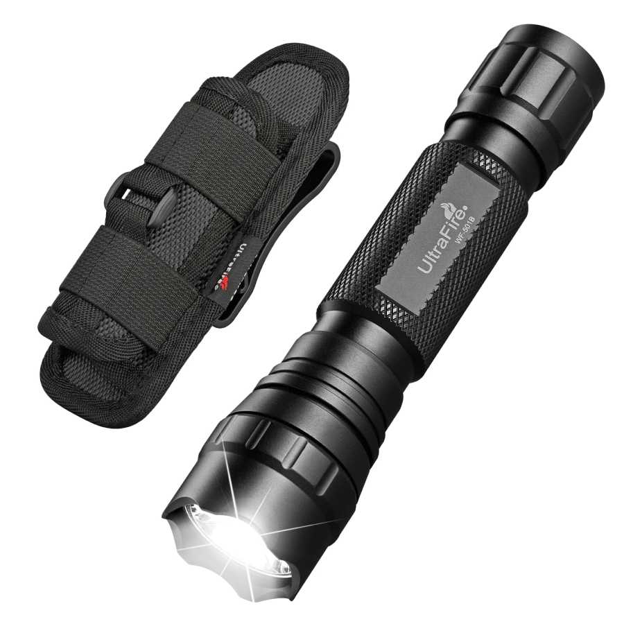 Светодиодный тактический полицейский фонарь UltraFire WF-501B, 1 режим, 1200 люмен, военный фонарь с кобурой для ремня безопасности, аккумуляторной батареей и зарядным устройством Портативное освещение