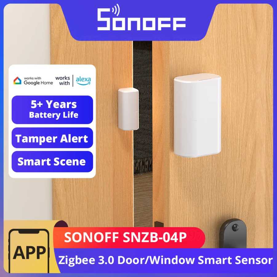 1-2 шт. SONOFF SNZB-04P Zigbee 3.0 Датчик открытия двери/окна с оповещением о взломе, локальные умные сценарии, работает с Alexa и Google Home через Zigbee Hub Умная электроника