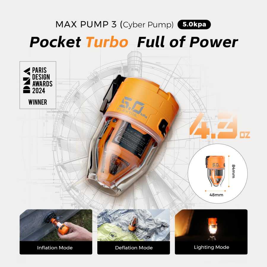 FLEXTAIL MAX PUMP 3 - Электрический воздушный насос, портативный походный насос с 3-уровневой подсветкой для надувных матрасов, спальных ковриков, вакуумных пакетов Кемпинг и походы