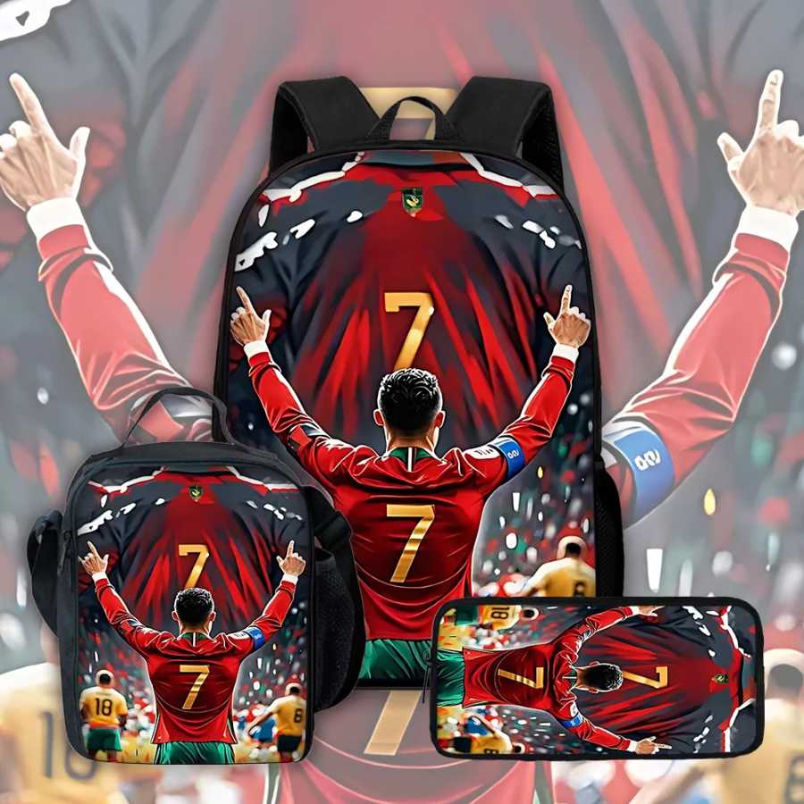 Детский школьный рюкзак Football Star с сумкой для обеда R-Ronaldos, сумки для карандашей, школьные сумки C-CR7 для мальчиков и девочек, лучший подарок Детский Сумки